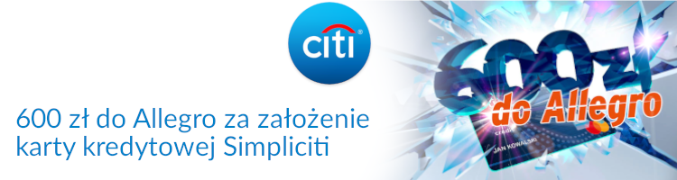 Promocja bankowa od banku Citi Handlowy - 600 zł do Allegro za kartę kredytową