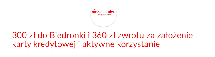 Promocja bankowa od banku Santander Consumer Bank - Zgarnij 300 + 360 zł za kartę kredytową